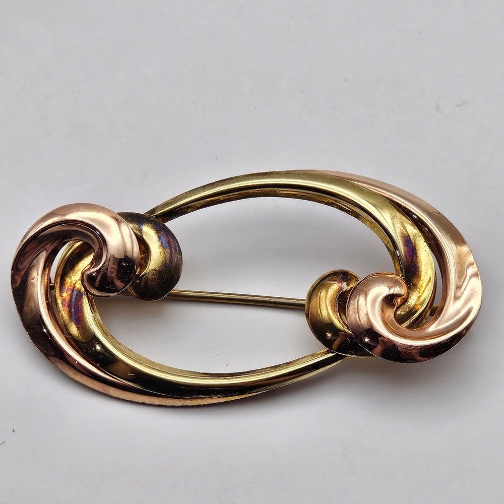 Van Dell Vintage 12K Gold Filled Two Tone Rose Yellow Gold Swirl Brooch Pin